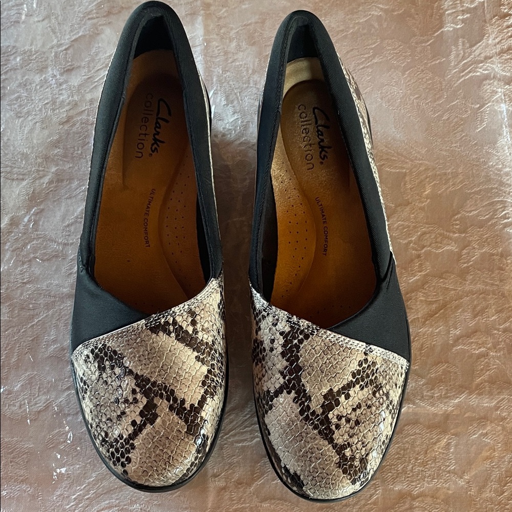 Clarks Women’s Black & Snake-Print Slip-OnNWOT in Box.US Sz 8.5